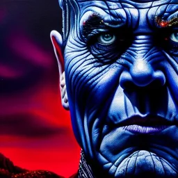 Ultra detailed fullbody Portrait in oil on canvas of Night king merges with Thanos,intense stare,extremely detailed digital painting, extremely detailed face,crystal clear Big eyes, mystical colors ,perfectly centered image, perfect composition, rim light, beautiful lighting,masterpiece,8k, stunning scene, raytracing, anatomically correct, in the style of robert e howard and Ken Kelley and Ohrai Noriyoshi and Simon Bisley and tomzj1