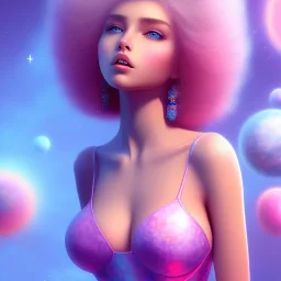 mutant pretty and sweet woman , perfect composition, hyperrealistic, blue and pink cosmic atmosphere, super detailed, 8k, high quality,