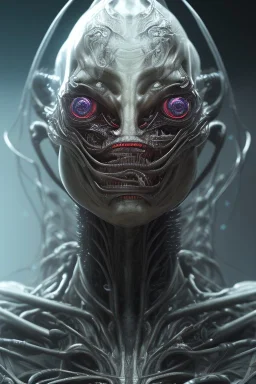 evil alien, brutal face, tron, head, burn eyes, 8k, finely detailed, dark light, photo realistic, hr giger, cyberpunk