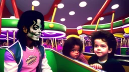 michael jackson at chuck e cheese riding the very small kiddie carousel