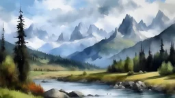 Vytvor obraz slovenských hôr, Vysoké Tatry ako vodová maľba