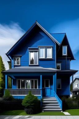 casa con techo tipo cabaña, con apariencia urbana pero moderna color azul opaco