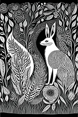 Black and white abstract fox and the hare