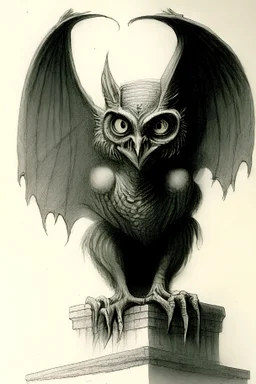 Sketchdrawing of an owl monster gargoyle by Alan Lee