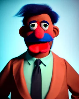 Waist up Portrait, Donald trump muppet, Sesame Street style, retro style, unreal engine 5, god lights, ray tracing, RTX, lumen lighting, ultra detail, volumetric lighting, 3d.