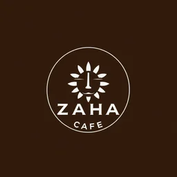 A circle face logo with the name (ZAHA) for a cafe with a symbol of the sun