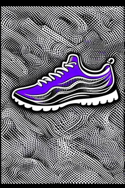 Shoe. tread pattern. Ghosts. Use only white, black, and purple.