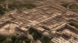 An ancient Phoenician city with a large gate , from down view