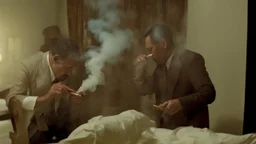 men smoking many cigars fill hotel room with waxy film