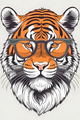 TIGER wearing sunglasses, Style: Retro 80s, Mood: Groovy, T-shirt design graphic, vector, contour, white background.