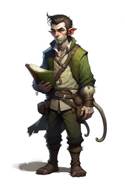 Dungeons and Dragons half-orc teenager. He is twenty. He is a rogue he is gentle and kind. Tall and skinny. He is handsome. He is lanky. He carries around a book and a pet mouse, Mysterious, short hair