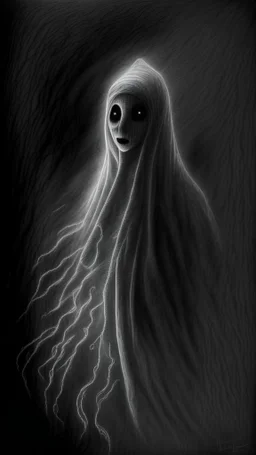 pencil drawing of ghost, Spooky, scary, halloween, black paper