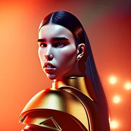 Mystery dua lipa, knight costume, Ambiance dramatique, dramatic lighting, volumetric lighting, concert background, hyperrealisme, 8k, high quality, lot of details, fit within portrait