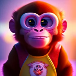 pixar style anamorphic cute monkey baby, smiling,gangsta gold neckless, full body, magenta puffer jacket, manila city backdrop, dramatic lighting, hyper realistic, unreal engine 5, 16k. full detailed