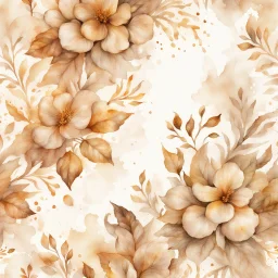 Hyper Realistic Beige watercolor-Floral-Patterns With Glowing Golden Embers On Off-White Grunge Background.