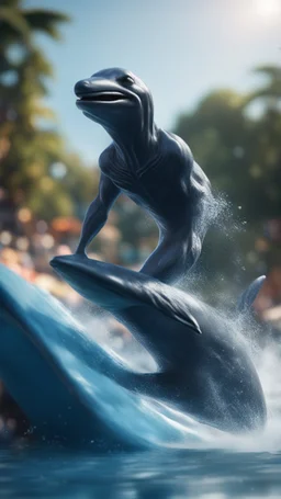 naked dementor riding dolphin down water slide,bokeh like f/0.8, tilt-shift lens 8k, high detail, smooth render, down-light, unreal engine, prize winning