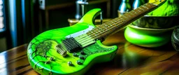 A lime green guitar painted by Vincent van Gogh