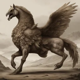 A creature with a combination of an eagle's head and a horse's body