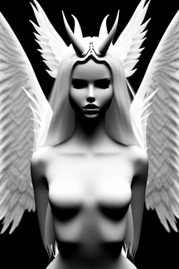 angel, demon, angel demon hybrid, half angel, half demon, black angel wings, white demon wings, black and white, balance, horns, armor, noble clothes, black and white armor, black and white clothes