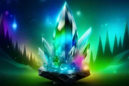 cristallo magico e fatato su sfondo aurora boreale