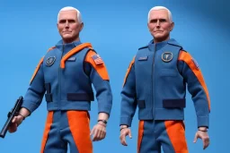 A Single Mike pence g.i. joe toy doll With a gun space force Blue cloth uniform, fluorescent orange, whole body