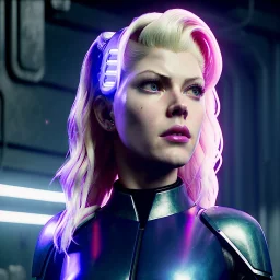 Actress, young Katheryn Winnick, android woman, clean skin, circuits, ghost in the shell, leather coat, cyber punk, neon, army, tubes, blood, portrait, studio photo, unreal engine 5, soft color, 16 bit, god lights, ray tracing, RTX, lumen lighting, ultra deatail, volumetric lighting, 3d, finely drawn, hd.