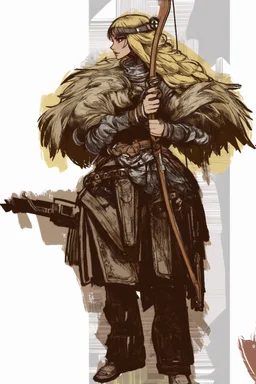 Girl Archer concept art, small head, full body, sketch, coll style