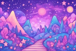 A magical galaxy drawing in the background, with lots of shining stars and bright colors. You can use blues, purples, and pinks to give your scene a whimsical feel.