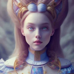 whole portrait of "Alice in the wonderland",Award-winning, Detailed face, detailed eyes, blue eyes, Realistic lighting, cinematic lighting, Trending on artstation, octane render, 8k ,elegant,smiling, by Chie Yoshii background Olivetrees in style of salvatore Dali