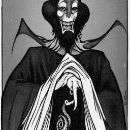 Nosferatu vampire with a tentacle beard hair and fangs as a Russian Orthodox