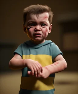 Quarantine Tarantino toddler, full body, dramatic lighting, hyper realistic