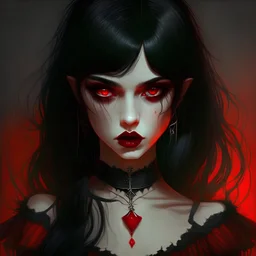 Vampire, girl, amber eyes, gothic, red dress, black hair