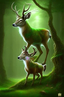 dream deer god druid deep forest green mystic