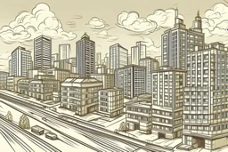 a picture of a city drawn horizontally, sale and rental of any real estate. Combining urban and suburban life