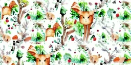 exquisite whimsical woodland watercolor, delicate woodland, cute, adorable, repeating pattern