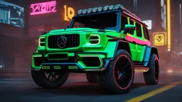 Maybach G-class Mansory Cyberpunk 2077 neon Style, Super Detailed, desktop wallpaper, 4K rear view, center