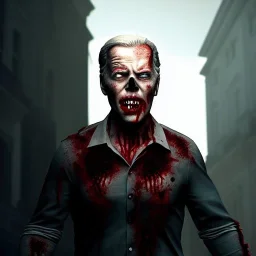 Ultra realistic image, joe biden zombie, zombie performance, skull, grey glow eyes. green blood, torn arm, night, walking twisted, waist up view, thriller style, dark ambient, highly detailed, White House background, concept art, unreal engine 5, god rays, ray tracing, RTX, lumen lighting, ultra detail, volumetric lighting, 3d, finely drawn, high definition, high resolution.