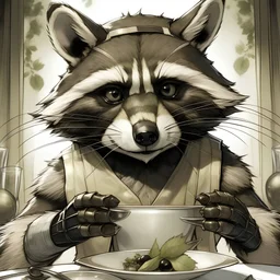 racoon holding silverware anime