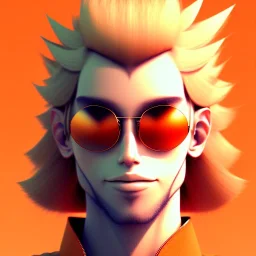 a man with blonde hair wearing sunglasses and an orange jacket, a character portrait by Miyazaki, featured on pixiv, rayonism, toonami, official art, anime