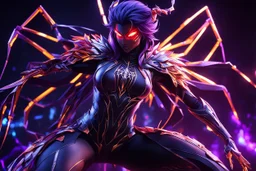 Hot Silk carnage in 8k solo leveling shadow artstyle, spider costum, dynamic pose, oshare kei, hurufiyya, rtx , neon lights, intricate details, highly detailed, high details, detailed portrait, masterpiece,ultra detailed, ultra quality