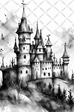 Watercolor black and white castle