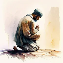 A man is praying namaz, watercolour painting