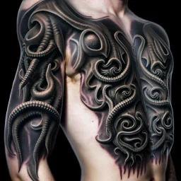 Cthulhu vertical black and grey realistic tattoo