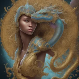 sango fantasy, fantasy magic, intricate, sharp focus, illustration, highly detailed, digital painting, concept art, matte, artgerm and paul lewin and kehinde wiley, masterpiece sexy lips Asian afro lips black African lady body mermaid blue Dragon head golden space lady sea under water mermaid pretty skull