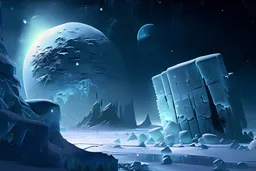 Snow, winter, ice blocks, night, moon, sci-fi, epic,