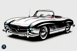 a true-to-life 1956 mercedes benz 300 sl roadster, centered, intricate, extreme detailed, photorealism, center view, city background, pivot on mercedes, pen and color marker painting by cheryl kelley