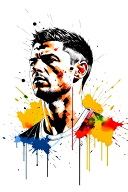 3cpo "Cristiano Ronaldo" , concept art, water color, water color effect, splash,use orang & black & white, logo design,white background,