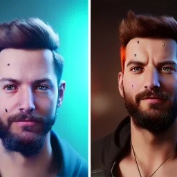 Generate ultra-high-resolution, photorealistic image of an overwatch character with the face of DJ Christian Boshell. The nightclub should have amazing dynamic lighting similar to a Drumcode event. The image should have a level of complexity and detail similar to a DC movie.