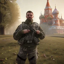 Octane render, dramatic lighting, 8k 64 megapixels hdr, president of Ukraine wearing special forces gear and camouflage pattern plate carrier standing on the main square of Moscow, zombiecore style, anamorphic lensflaresintricate details, realistic, octane, unreal engine, portrait, natural lighting,zoomed out + portrait, volumetric lighting, shiny,extreme detail, Photorealism, High detail, Hyper realistic, macro lens blur,abstract paint, sharp,eos5d mark 4, ef 85mm 5.6, focus,