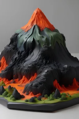 sculpture of a volcano using clay painted
